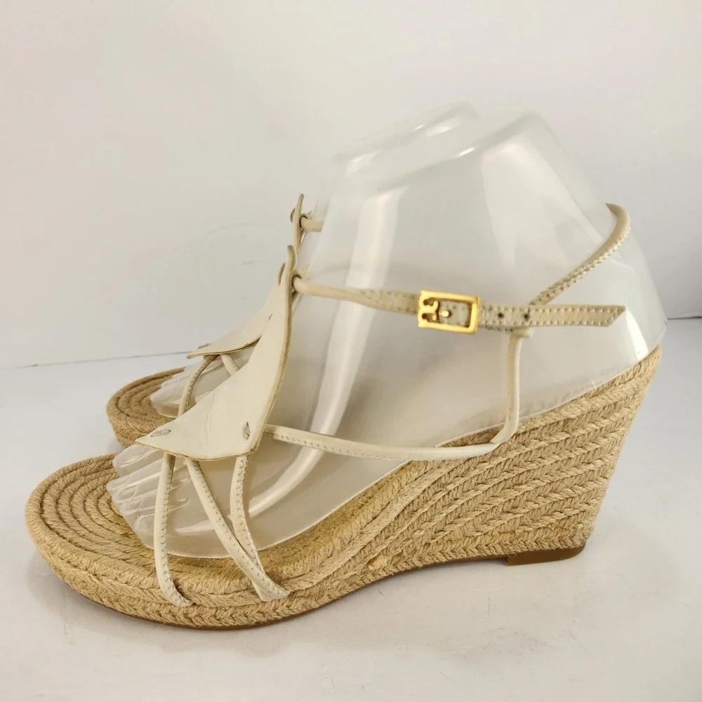 Tory Burch Women's Elegant Minimalist Straps Espadrilles Wedge Sandals Ivory 8M
